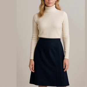 Vintage Classic Wool Deep Navy Side Pleated Wrap Knee Length Skirt Sz S